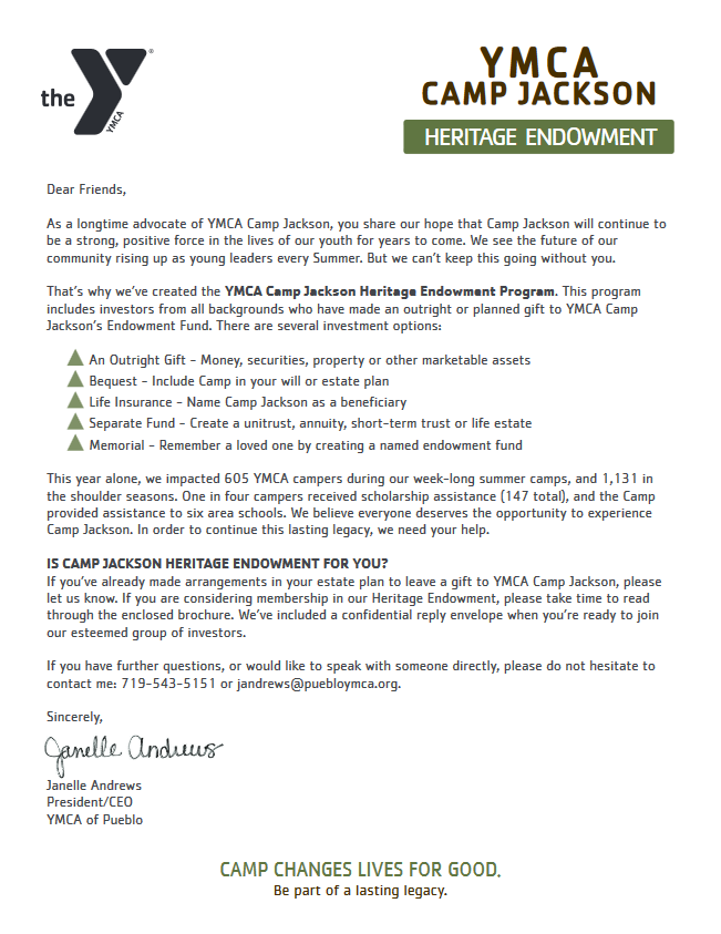 Camp Jackson Endowment Letter Thumbnail