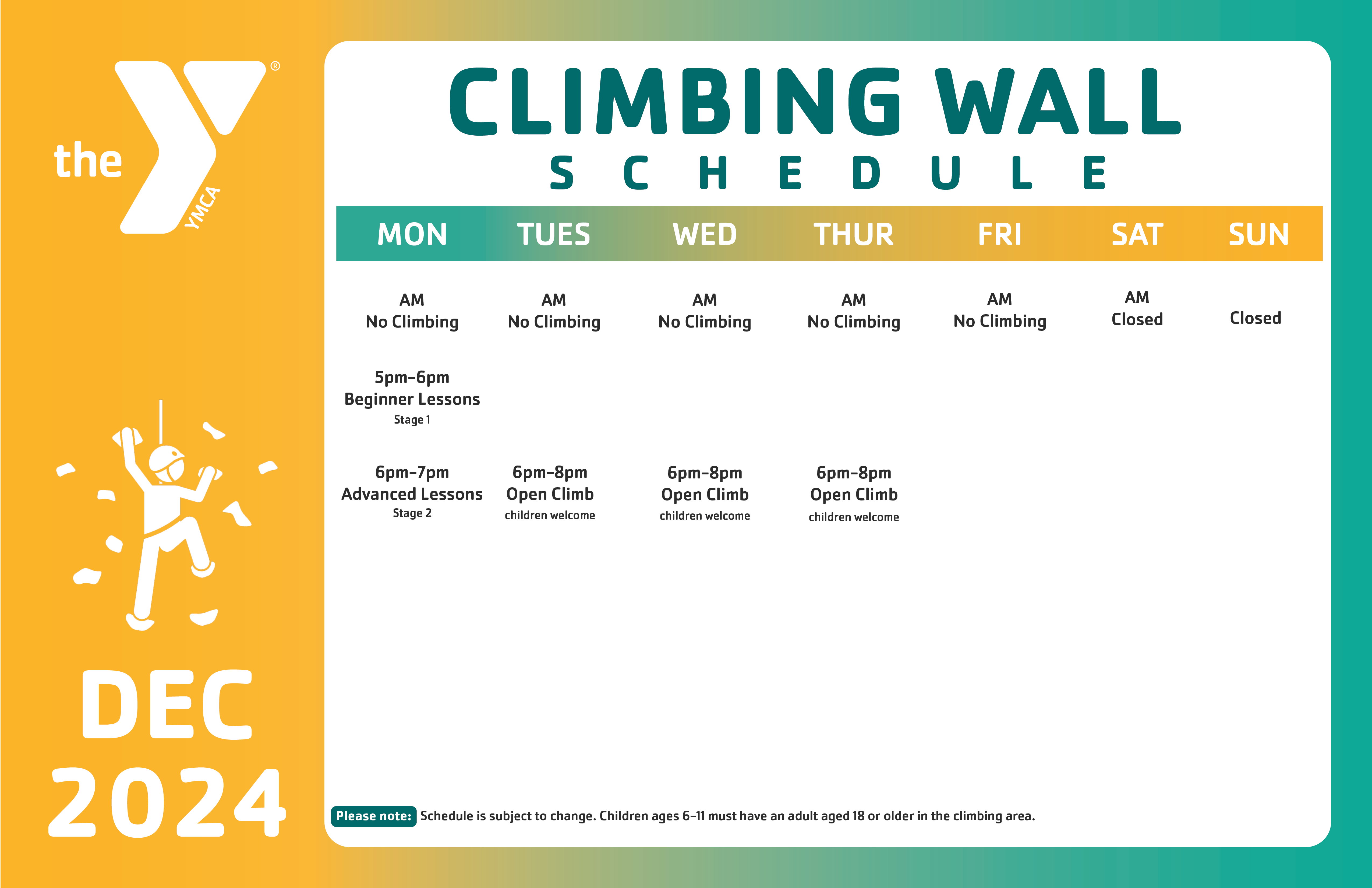 Climbing Wall Schedule DEC