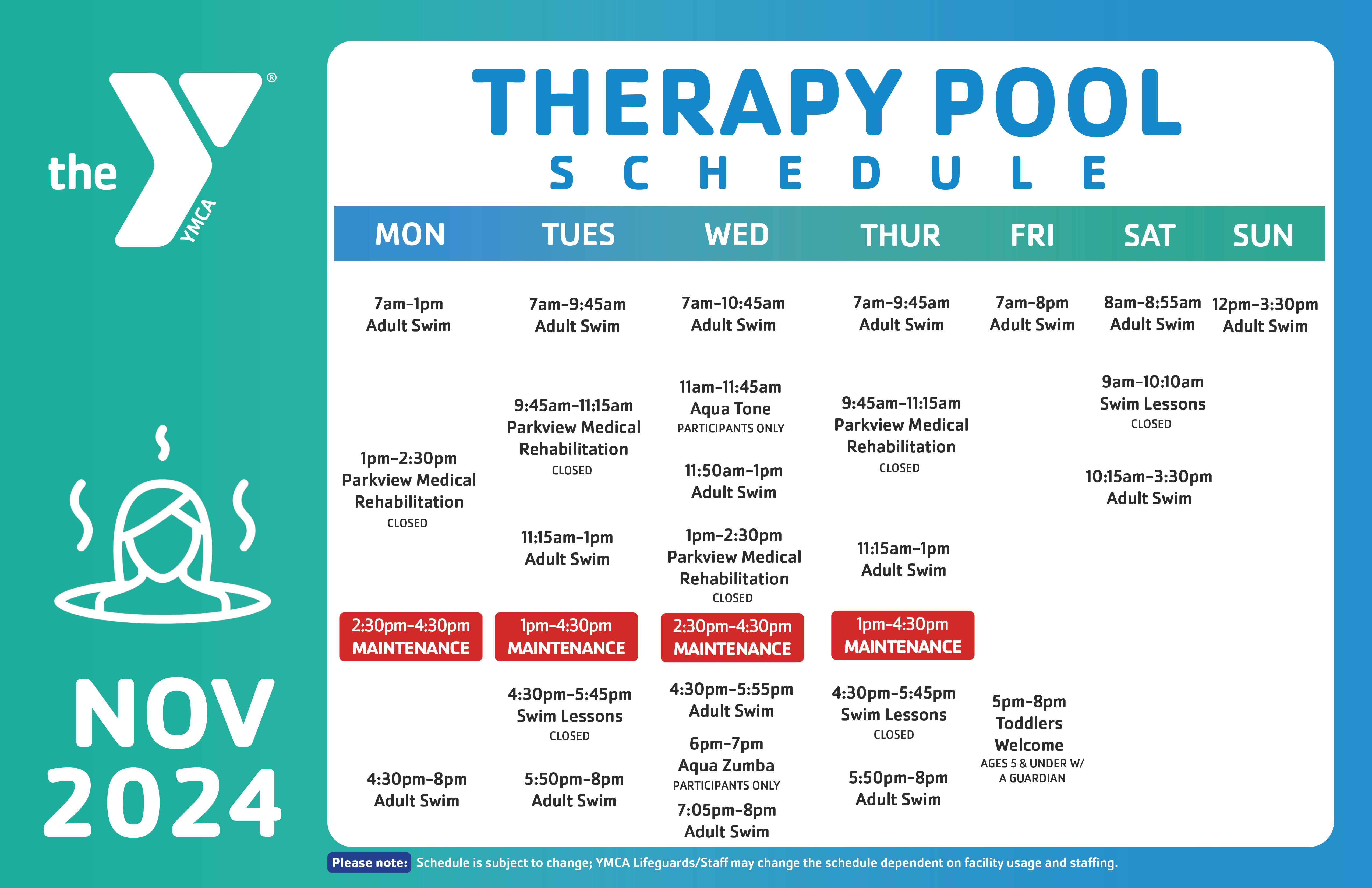 Therapy Pool Schedule Nov2